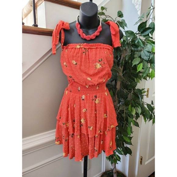 Favlux Women's Red 100% Rayon Ruffle Swiss Dot Floral Casual Romper Size Large - Picture 1 of 16